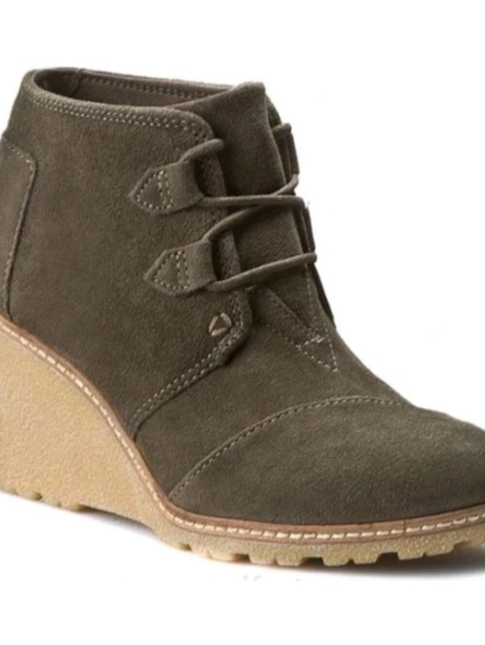 Toms Olive Suede Wedge Ankle Bootie